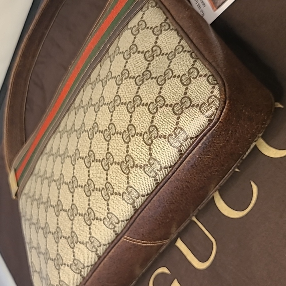 GUCCI VINTAGE 1970'S WEB SHERRY LINE COATED CANVAS/LEATHER SHOULDER BAG- RARE - Picture 12 of 17